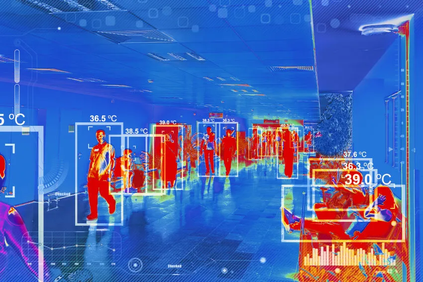 AI video analytics view detecting and classifying people in a corridor